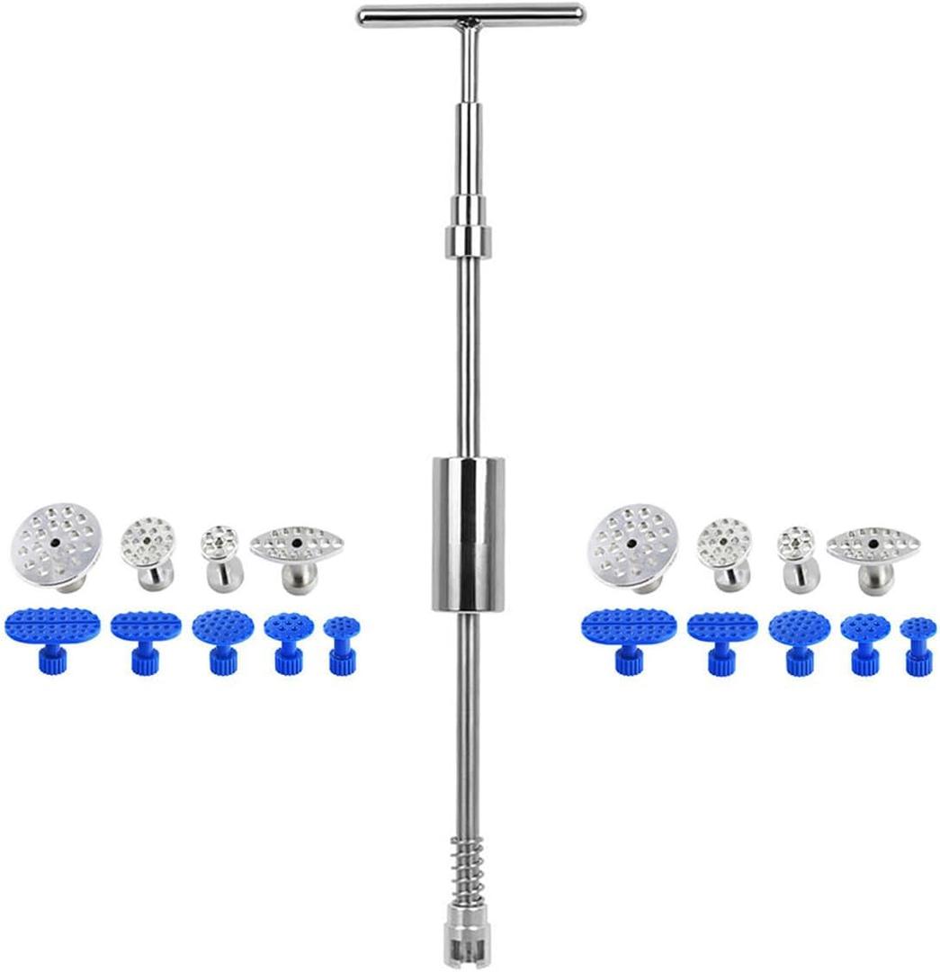 LadyRosian Paintless Dent Repair Puller Dent Puller T-Bar 18Pcs Tool with Removal Pulling Tabs for Auto Body Hail Damage Dent