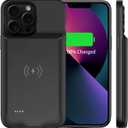 Battery Case for iPhone 15 Pro Max (6.7 inch), [10000mAh] Qi Wireless, Portable Backup Rechargeable Extended Slim Charging Case Compatible with iPhone (iPhone 13/13 Pro) Black