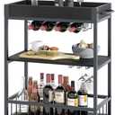 Bar Cart Serving Wine 3 Tier Home Rolling Rack with Wheels Mobile Kitchen Industrial Vintage Style Wood Metal Serving Trolley Serving Cart, Drink Cart for Living Room Kitchen