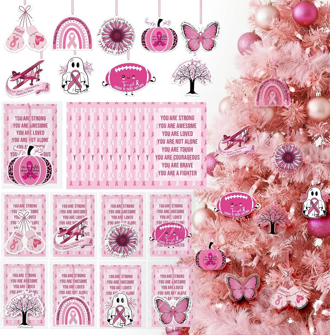 3 x 18 Sets Breast Cancer Awareness Funny Scent Sachets for Women Pink Ribbon Week Air Freshener Hanging Ornament Inspirational Breast Cancer Survivors Prevention Event Business Charity Favor