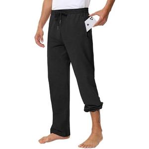 MIVEI Men's 30" 34" 36" Cotton Yoga Sweatpants - Athletic Casual Lounge Open Bottom Straight Leg Loose Pants Zipper Pockets, Size L