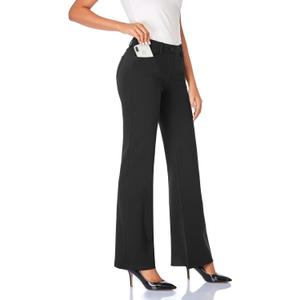 Tapata Women's 32'' Stretchy Bootcut Dress Pants with Pockets Tall, Petite, Regular for Office Work Business (Medium Long, Black)