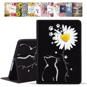 for iPad mini 6 2021 Case, PU Leather Folio Case Smart Cover with Stand & Auto Wake Sleep for iPad mini 6th Generation 8.3 Inch, Cat and Daisy Flower