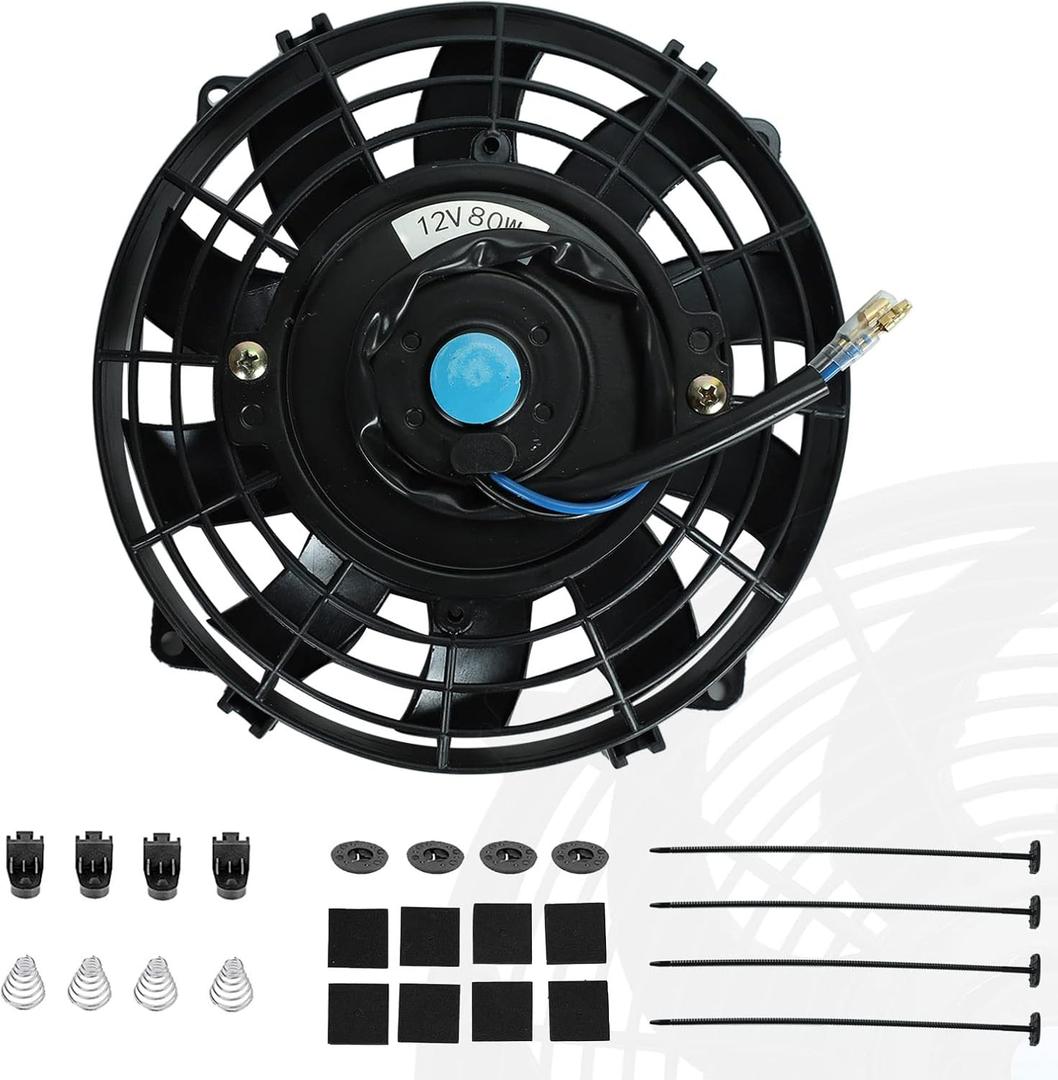 7" inch Universal Slim Fan Push Pull Electric Radiator Cooling 12V Mount Kit Black