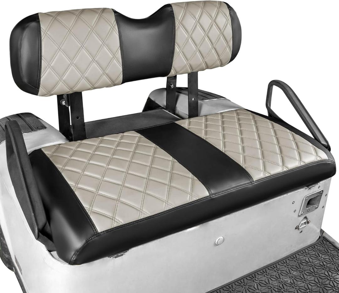 NOKINS Golf Cart Diamond Seat Covers Kit, Fit for EZGO TXT 1994-2013/EZGO RXV OEM Ordinary Front Seat Cushion, Golf Cart Vinyl Seat Cover, No Nails Required (Oyster Gray and Black)