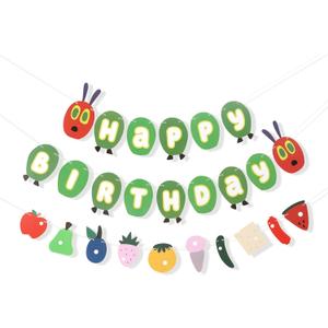 Hungry Caterpillar Happy Birthday Banner - Caterpillar Themed Birthday Party Decorations,Hungry Caterpillar Birthday Fruit Garland,Cake Smash Party Decor. Photo Props