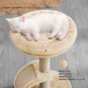 Goozii Cat Scratching Post Tower for Indoor Cats, Small Cat Tree Tower with Bed and Hanging Ball Toys, Short Modern Carpet Kitten Scratcher Stand with Large Round Perch and Scratch Ramp (Beige)