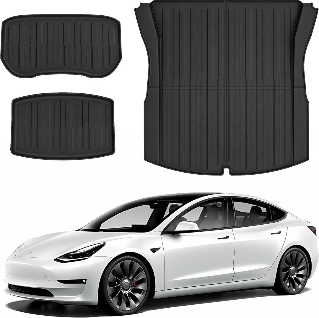 Pedigree Custom Fit TPE Trunk Mats for Tesla Model 3 2025/2024/2023/2022/2021 (Black, 8"L x 2"W x 3"H)