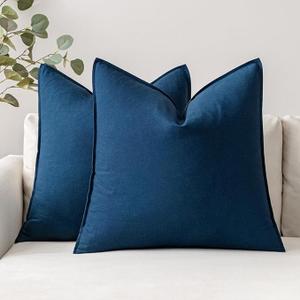MIULEE 22x22 Inch Pack of 2 Decorative Linen Pillow Covers Boho Farmhouse Modern Soft Accent Euro Shams Throw Pillows for Bed Neutral Cushion Covers Sofa Couch Living Room Home Decor, Inch Navy