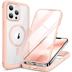 Miracase for iPhone 13 Pro Case 6.1",Full-Body Protection,Clear Bumper Case with Built-in 9H Tempered Glass Screen Protector,Military-Grade Drop Protection Outdoor Phone Case for iPhone 13 Pro,Pink