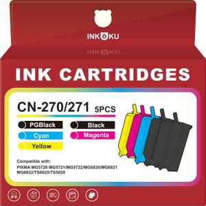 5-Pack Ink Cartridge Set for Canon PIXMA MG6820 MG6821 MG5720 MG5721 MG5722 MG7720 TS6020 TS9020, Compatible PGI-270XL CLI-271XL, PGBK BK C M Y Combo.