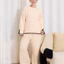 Womens Fleece 2 Piece Pajamas Fuzzy Long Sleeve Crewneck Wide Leg Winter Sherpa Lounge Sets For Women (XL)