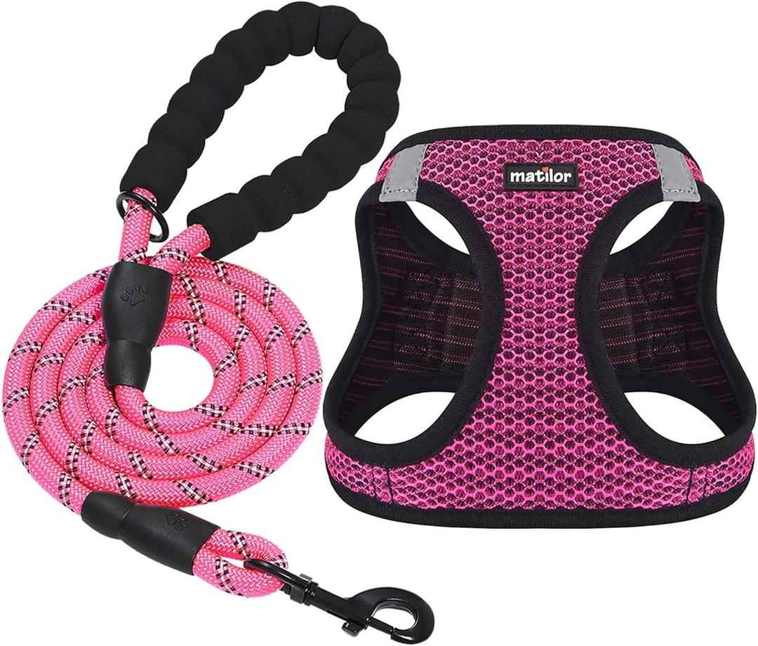 Dog Harness Step-in Breathable Puppy Cat Dog Vest Harnesses for Small Medium Dogs (M (Chest 13.5''-16.5'', Weight 10-15 lb), Pink)