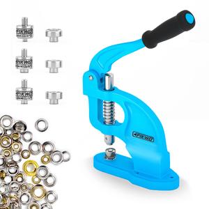 Heavy Duty Eyelet Grommet Machine Press Punch Tool Kit with 3 Dies & 900 Pcs Grommets, Self Piercing, Labor Saving, Corsetry Class Recommended