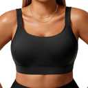 Daci Women Plus Size Sports Bra Bikini Top Only Push Up Scoop Neck Swim Top Full Coverage Bathing Suit for Large Bust (Black) 22 Plus