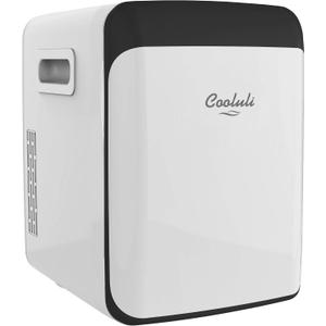 Cooluli 15L Mini Fridge for Bedroom - Car, Office Desk & College Dorm Room - 12V Portable Cooler & Warmer for Food, Drinks, Skincare, Beauty, Makeup & Cosmetics - AC/DC Small Refrigerator (White), 15 Liter