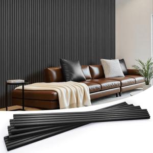 LARWORKS Wood Slat Wall Panels 4 Pack 94.5" x 7.9", Acoustic Wooden Panel for Wall, Soundproof 3D Fluted Panels for Interior Wall Decor, Living Room, Bedroom - Black (Cover Approx.21 sq.ft)