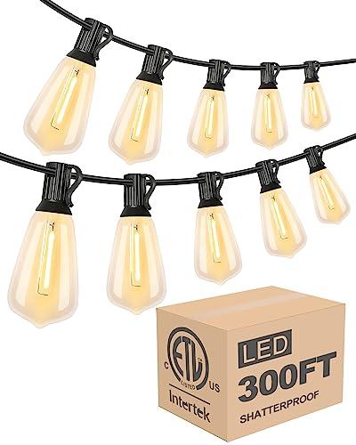 Lightdot 300FT Outdoor String Lights, LED Bistro String Lights with Shatterproof ST38 Bulbs, 2200K Dimmable, Waterproof Hanging Lights for Porch, Party, Garden, Backyard, Balcony - ETL Listed