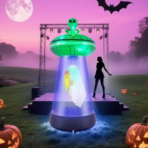 Leyndo 6 ft Halloween Inflatable Alien Ufo Decoration Ufo Blow Ups Decor with Girl Music Singer Fans Halloween Inflatable Outdoor Decor with 2 Color Changing Lights for Outside Yard Lawn Party Concert