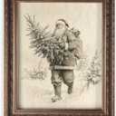 Vintage Christmas Tree Painting Print, Santa Claus Christmas Art Print, Antique Holiday Winter Wall Decor, Winter Xmas Vintage Wall Art, Holiday Decor (11 x 14 in Print Unframed, Santa Tree)