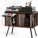 Faesun Record Player Stand with Flip-Down Record Shelf, Walnut, 2-tier