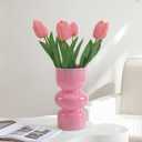 Pastel Pink Glass Vase-7 Inch Elegant Colored Vases for Flowers, Bouquet, Unique Bubble Flower Vases for Centerpiece, Wedding Table, Desk, Decorative Vase for Home Decor, Living Room, Office