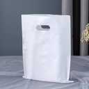 Dyfhoju 100 Pcs 2.5 Mils White Small Plastic Bag for Business with Die Cut Handle 6 x 8 in Reusable Thick Merchandise Shopping Bag for Retail Glossy Boutique Treat Goodie Gift Wrapping Party