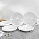 10" 4-Piece Melamine Divided Plates Set Portion Control & Bariatric-Friendly | 3-Compartment Design for Balanced Meals | Dishwasher-Safe White Dinner Plates