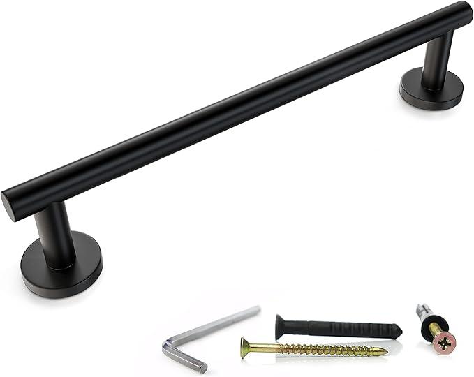Matte Black Towel Bar 18 Inch – SUS304 Stainless Steel Wall Mounted Bathroom Towel Rack, Single Layer Rod, Rustproof Hand Towel Bar for Bathroom, Kitchen, Toilet – Installation Hardware Included