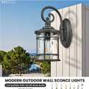 Modern Outdoor Wall Sconce Lights Exterior LightIing Fixtures with Water Ripple Glass Black Finish Die-Casting Aluminum Outdoor Porch Lights for Garden Garage Yards 15.5 Inch Height