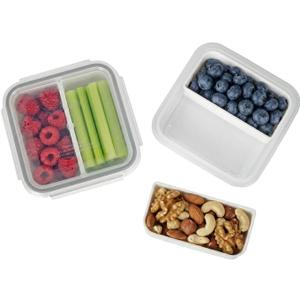 carrotez 2 Compartment Small Snack Containers, Mini Snack Containers for Mini Fridge, Small Divided Food Storage Containers, Airtight Lids, Reusable, 1.1 cup, 2 PACK (White)