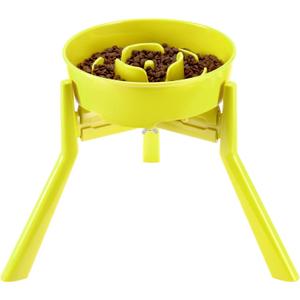 Elevated Slow Feeder Dog Bowls for Medium & Large Breed, Single Raised Bowl with Stand,8in Wide,Tall 10.5in,Adjustable Width for 8-10",for Food or Water,(Included Bowl and Stand,Green)