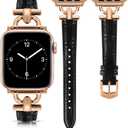 Leather Band Compatible with Apple Watch Bands for Women, Dressy Fancy Strap for iWatch Series 11/10/9/8/7/6/5/4/3/2/1/se(38mm 40mm 41mm 42mm,Black/Rose Gold)
