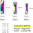 DONGZHOU Strip Shape Sew on Rhinestones,Sew on Crystal for Clothes Flat Back Rhinestones with 2 Holes (AB-3061 Baguette)