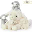 Tezituor 5Pcs Lamb Stuffed Animals Set, 20 Inch Large Mommy Stuffed Sheep Plush with 4 Cute Lamb Babies, Realistic Sheep Plush Pillow for Girls Boys