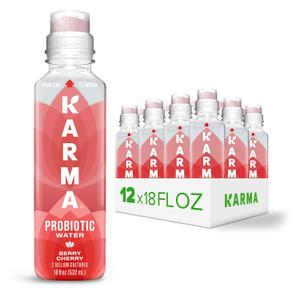Karma Probiotic Water - 12 Pack, Berry Cherry Drink - Immune & Gut Health Support (EXP 11/30/26)