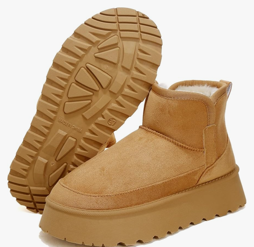 Platform Ankle Boots for Women, Mini Snow Boots with Resistant Memory Foam Insole, Waterproof Fall Boots Comfort Fuzzy Slippers Shoes for Outdoor Indoor Size 37