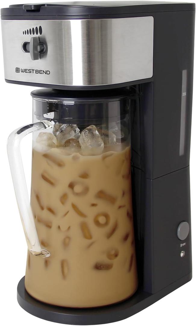 West Bend Iced Coffee Maker or Iced Tea Maker Includes an Infusion Tube to Customize the Flavor with Permanent Filter, Features Auto Shut-Off, 2.75-Quart, Black