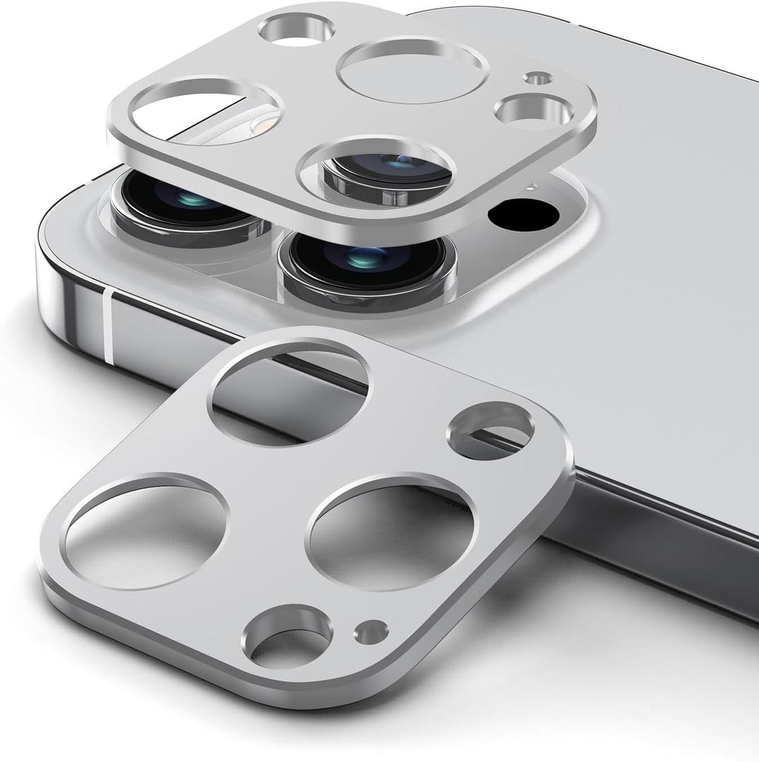 iPhone 15 Pro Max Lens Protector [2 Pack] Premium Metal Alloy No Glass Camera Cover for iPhone 15 Pro/15 Pro Max, Scratch Resistant Impact Protection Case Friendly Easy Install, Silver