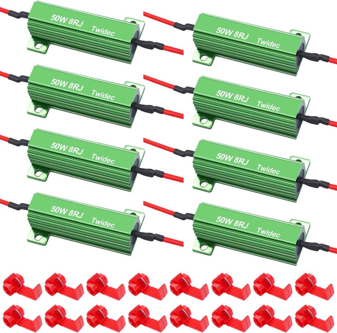 Twidec/8Pcs 50W 8Ohm LED Load Resistors For Fix LED Hyper Flash Turn Signal Light Bulb Fast Blink Error Code RX24-50W8-8X