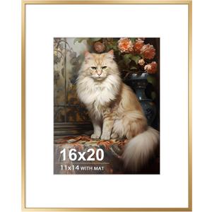 16x20 Frames Rose Gold, Aluminum Poster Frame with Real Glass, Display Photo11x14 with Mat or 16 x 20 without, Modern Metal Picture Frames for Wall, Horizontal or Vertical Wall Mounting
