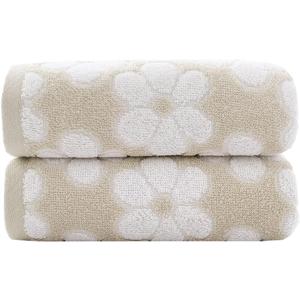 Pidada Hand Towels Set of 2 Floral Pattern 100% Cotton Soft Absorbent Decorative Towel for Bathroom 13.4 x 29.5 Inch (Brown)