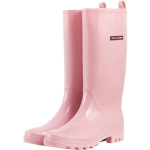 planone Tall Rain Boots Women Fashion Waterproof Boots for Women Light Outdoor Garden Shoes Muck Boots for Ladies Non Slip Work Shoes Rubber Boots with Premium Comfort Insole (6, Pink)