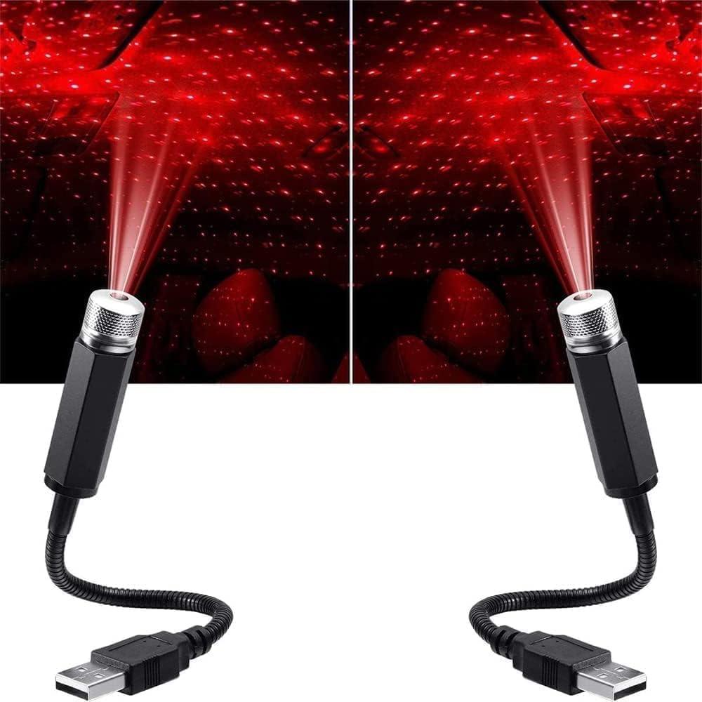 2Pcs Red Mini LED Star Night Projection Light, USB-Powered Car Roof & Wall Projector Night Light