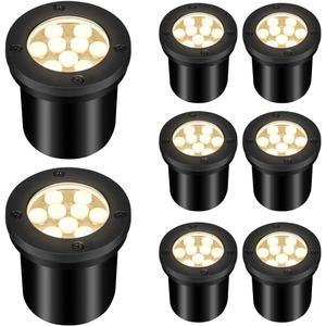 9W Landscape Lights Outdoor, 120V In-Ground Lights IP68 Waterproof 2700K Warm White Outdoor Well Lights for Yard Pathway Driveway Deck, 8 Pack