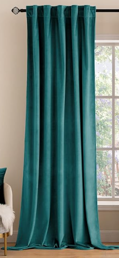 MIULEE Teal Velvet Curtains 90 inches 1 Panels - Luxury Blackout Curtains for Bedroom Living Room Thermal Insulated Super Soft Window Drapes Rod Pocket & Back Tab, W 52 x L 90 inch