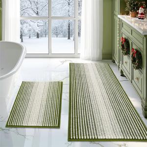 BSICPRO Bathroom Rugs and Mats Sets, 2 Piece Thick Absorbent Chenille Bath Mat Rug Set Non Slip, Soft Shaggy Bath Room Floor Mats for Bathroom, Machine Washable (Sage, 20" x 47" Plus 16" x 24")