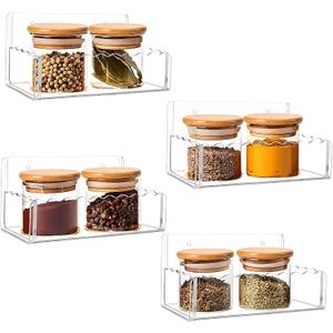 6 inch Spice Rack Wall Mounted,4 Pack Spice Organizer Shelf for Stove Cabinet Pantry Door, Adhesive or Screw Hanging Wall Spice Shelf Storage Holder in Kitchen and RV - Clear Color
