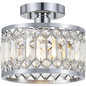 YURNYQ Crystal Ceiling Light Fixture, Modern Semi Flush Mount Ceiling Light, Chrome Lighting Fixtures Ceiling Lamp for Hallway, Kitchen, Entryway, Bedroom, Laundry Room, 9.05 Inch