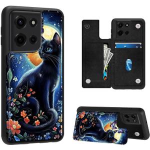 Phone Wallet Case for Moto G 5G 2025,Flip PU Leather Phone Protective Cover with RFID Blocking Function and 3 Card Slots Kickstand for Motorola Moto G 5G 2025,Butterfly Cat and Flowers